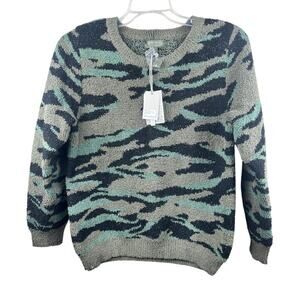 NEW‎ Barefoot Dreams CozyChic Seaside Crew Neck Pullover Camo Sweater Womens L